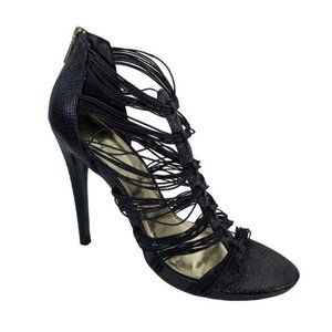 LFL L-Glow Black Elastic Strappy Caged Heels 9.5